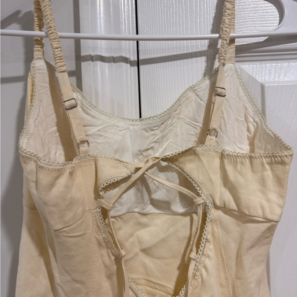 S25” Sandro Linen Blend Cream Maxi Sleeveless Backless Dress - Picture 5 of 6